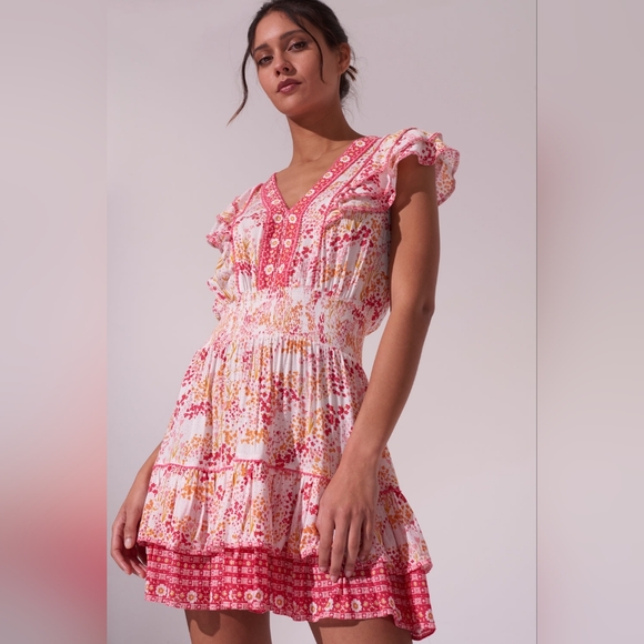 Poupette St. Barth Camila Mini Dress White Pink Tulipe Women's Size Medium M - Picture 14 of 14